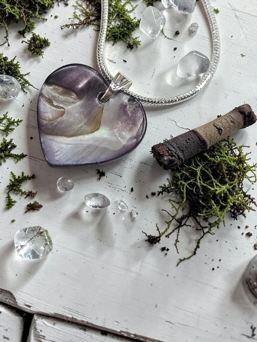 Iridescent Purple Heart Shell Pendant Necklace